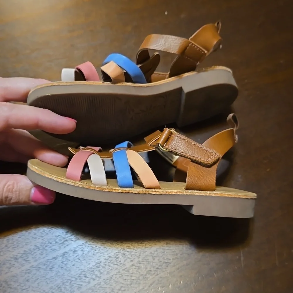 OshKosh Sandals, toddler size 8M‎  pink blue & white on brown/tan